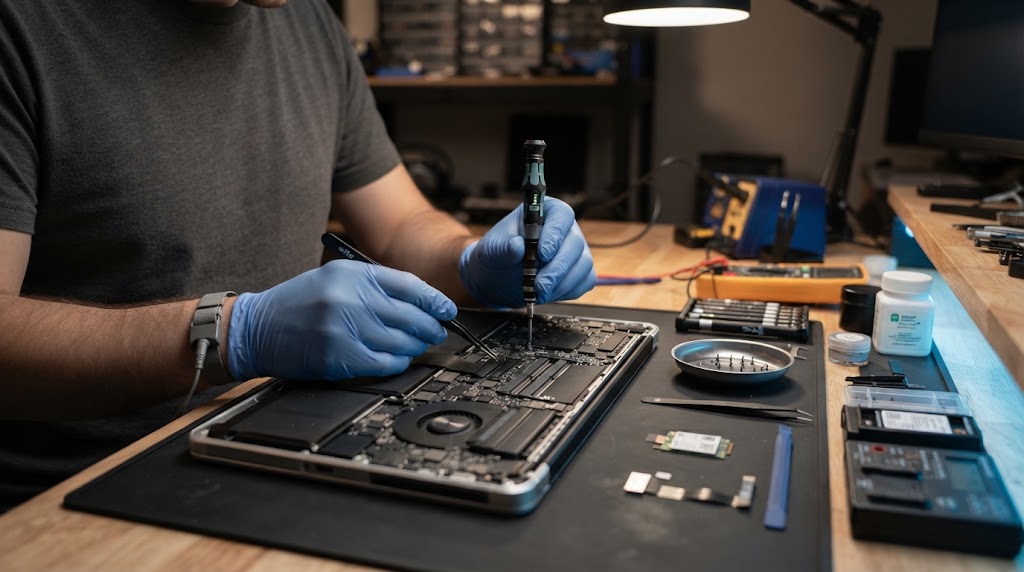 Teknik servis atölyesinde laptop tamiri