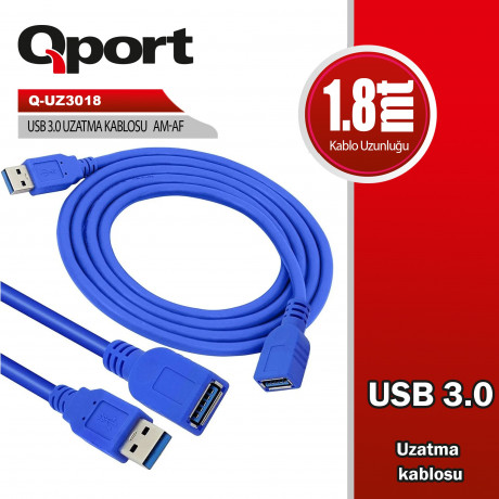 QPORT Q-UZ3018 1.8 METRE USB 3.0 UZATMA KABLOSU